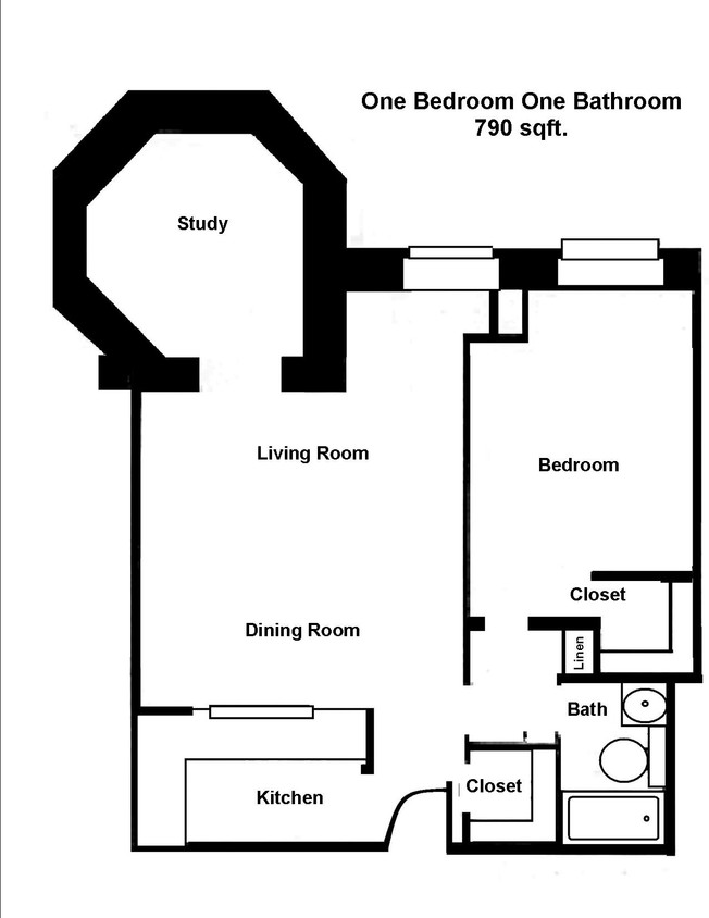 Floor Plan - Mass Mills I 1BR/1BA