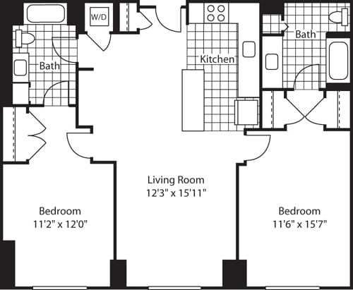Floor Plan - 2 Bed (North)- 1077