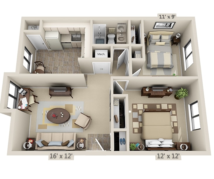 2BR/1BA - 2 Bedroom 1 Bath