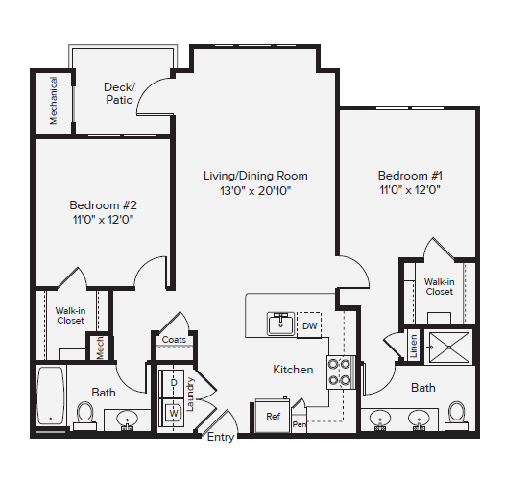 Floor Plan - Two Bedroom Two Bath
