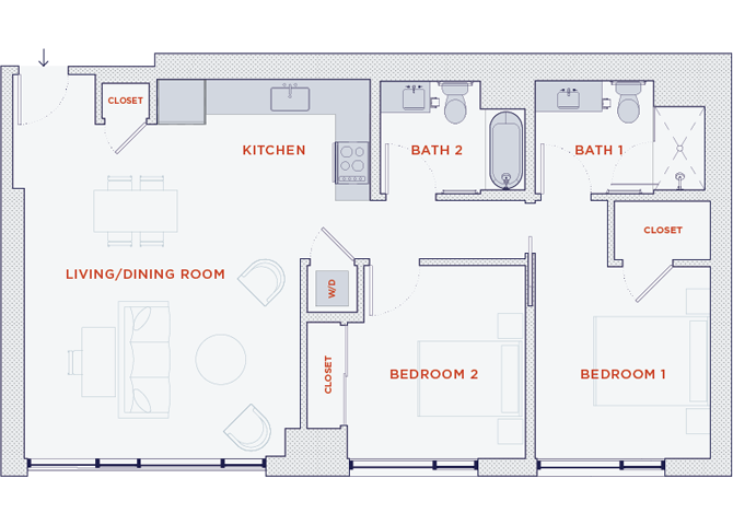 Floor Plan - 2 Bedroom | 983 sf
