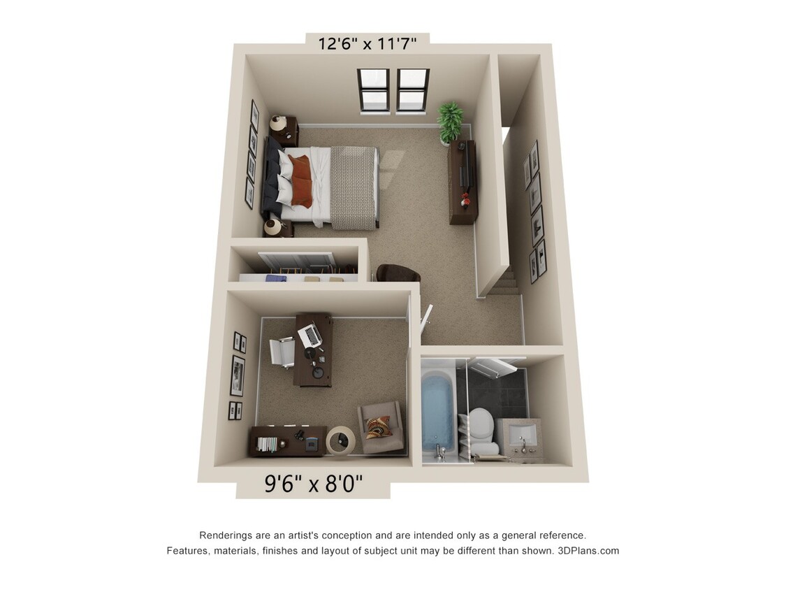 Floor Plan - Classic 1 Bedroom Townhouse + Den