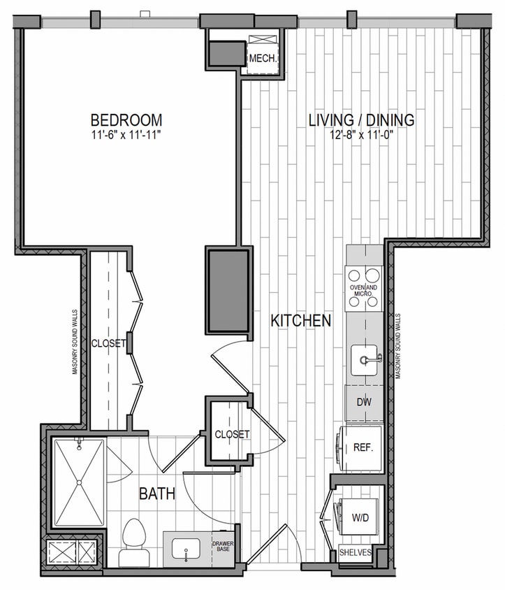 Unit 1834 Floor Plan - 1BR/1BA FURNISHED (30-DAY STAY AVAILABLE)