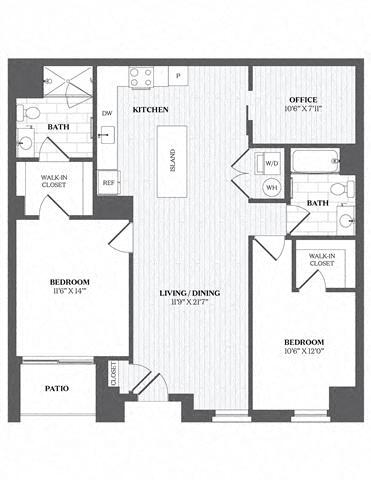 Floor Plan - 2 Bed/2 Bath Den-F1_1 - 29 Audubon Street