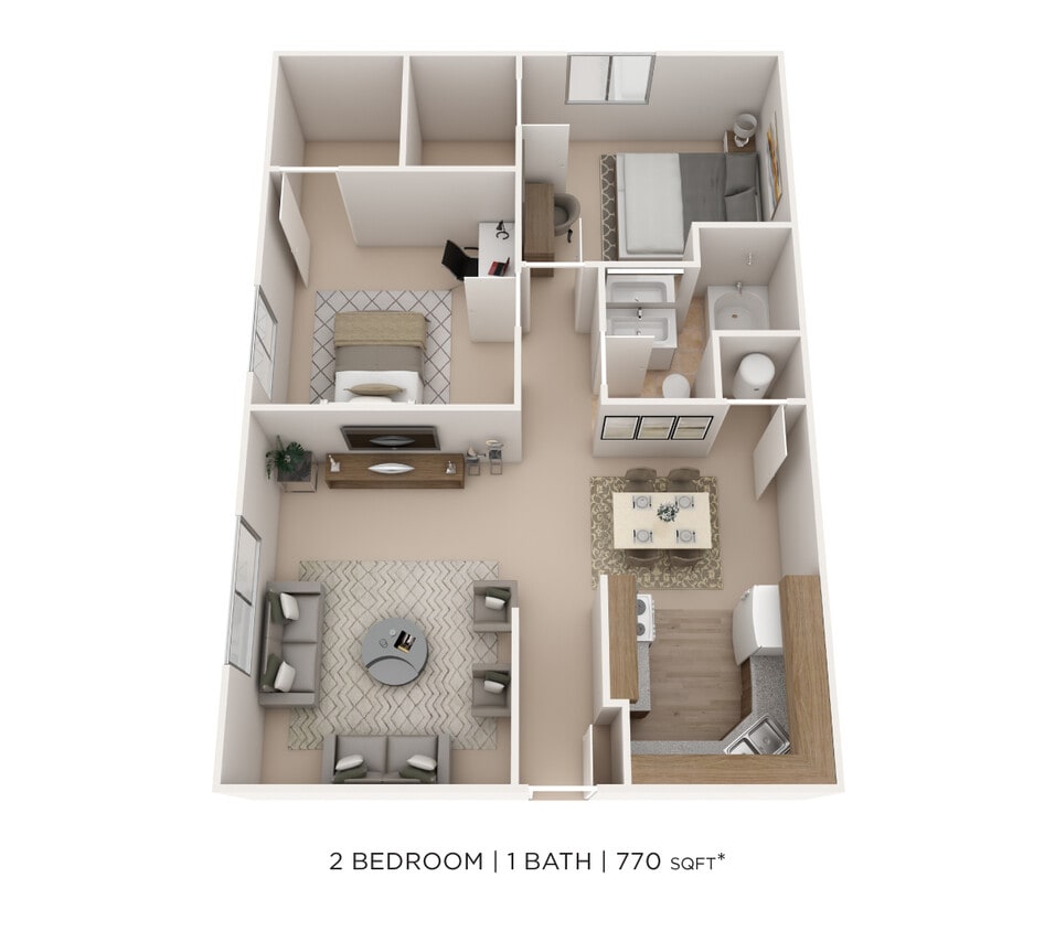 Floor Plan - Two Bedroom- 770 sqft