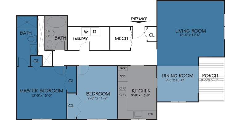Floor Plan - The Henry - 2BR 2BA