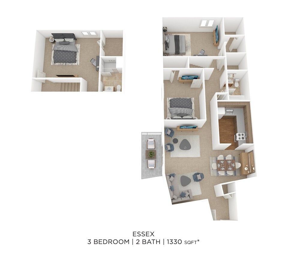 Floor Plan - Three Bedroom 2 Bath-1,330 sqft