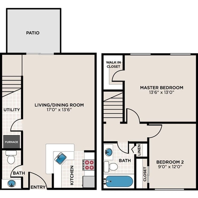Floor Plan - Berwick-TH - 935sf