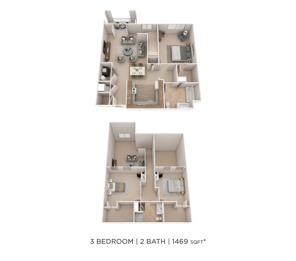 Floor Plan - Three Bedroom 2 Bath-1469 sqft