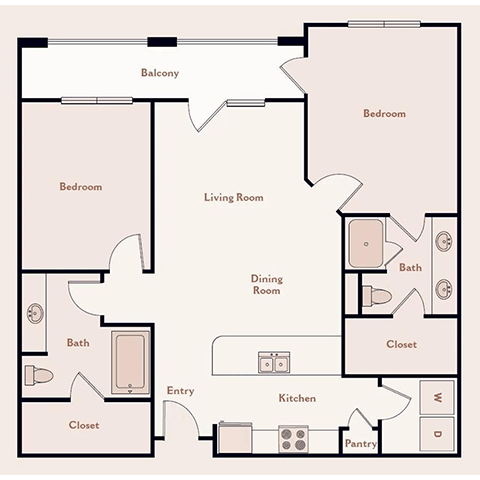 Floor Plan - The Savill, 2 Bedroom 2 Bath
