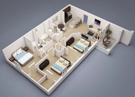 3 bedroom.PNG - 3 Bedroom, 2 Bathroom - C1-P
