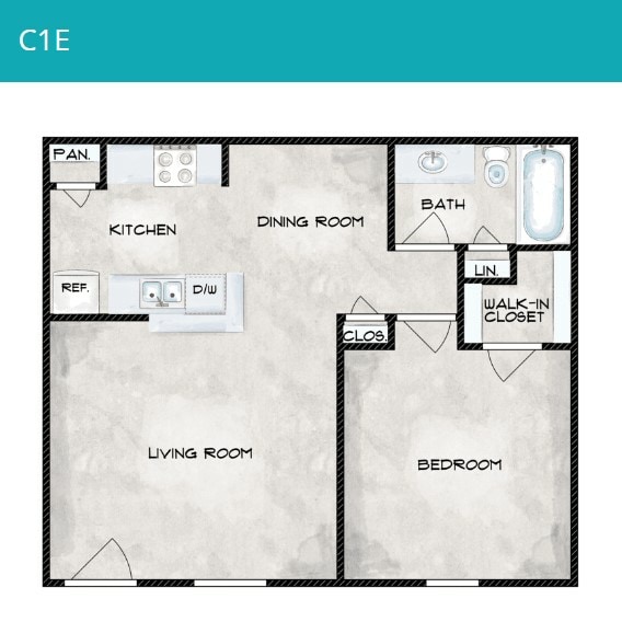 C1E 633 Sq ft Floor Plan.jpg - 1 Bedroom 1 Bathroom