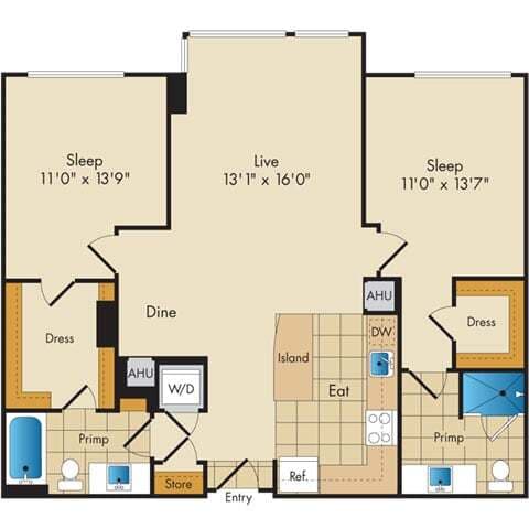 Floor Plan - 2 Bed 2 Bath-B3b