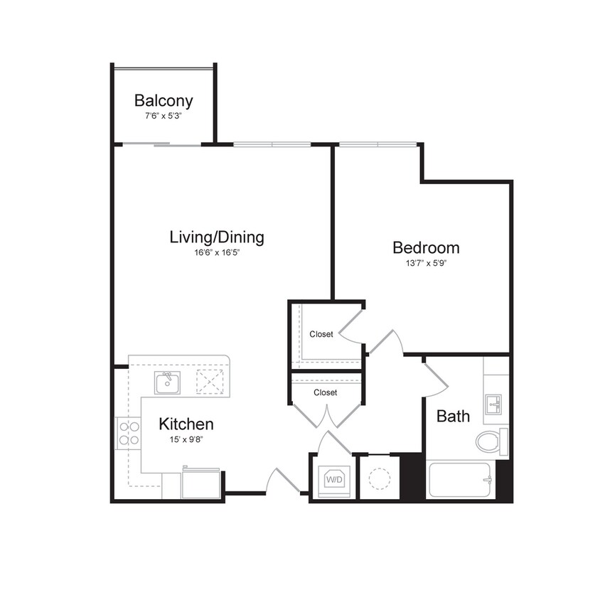 Floor Plan - One Bedroom/One Bath (1L-D) Balcony