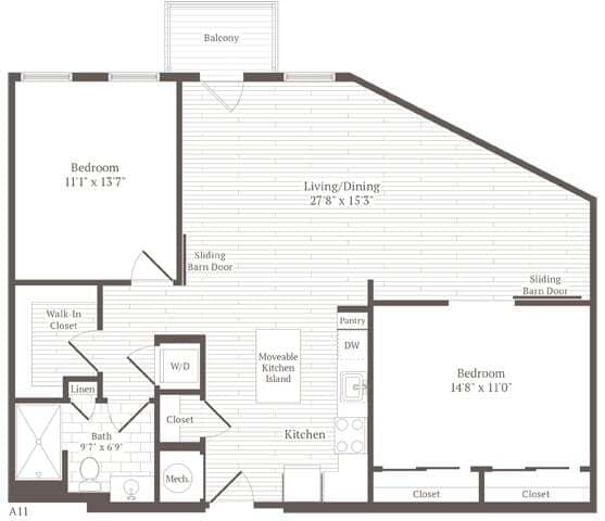 Floor Plan - 1 Bed 1 Bath Den