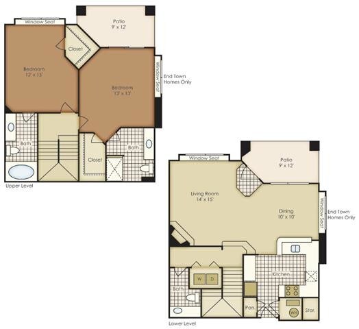 Floor Plan - Two Bedroom Townhome 1B3TAG-2B3TAG
