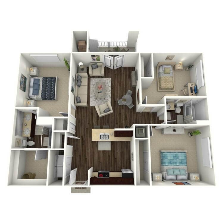 Floor Plan - 3x2 1,202 Sq. Ft. (Clarendon)