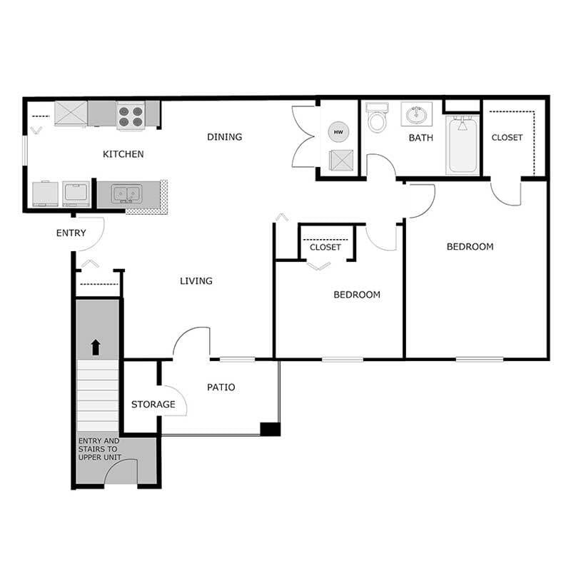 Floor Plan - 2 Bed 1 Bath