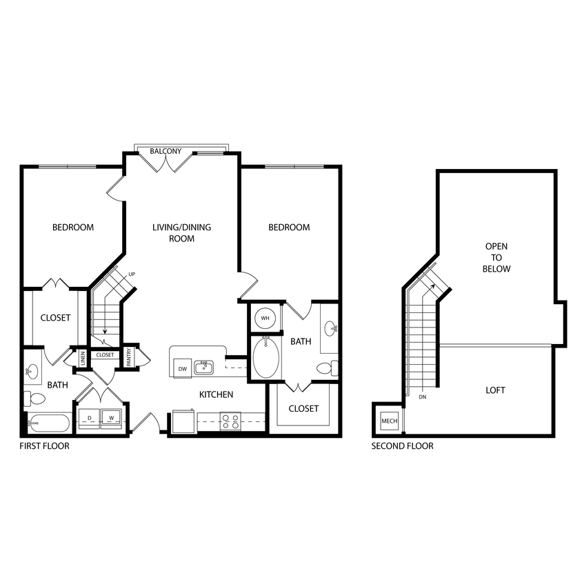Floor Plan - 2 Bedroom + Loft, 2 Bath 1302 SF C1L.2