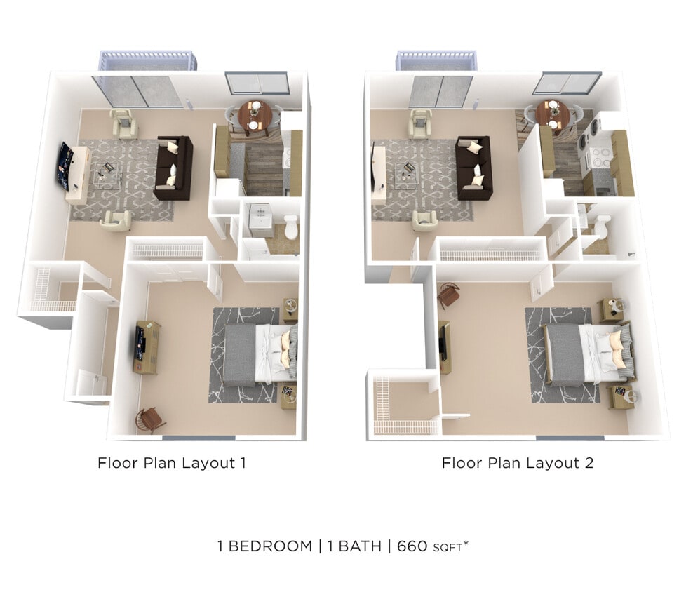 Floor Plan - One Bedroom - 660 sqft