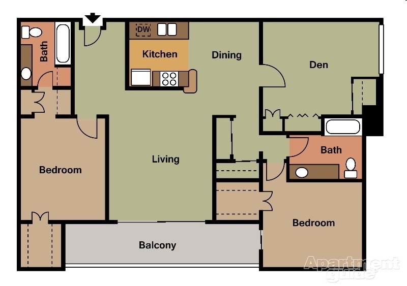 Gardenia 2/den - 2 Bedroom 2 Bath Den Large