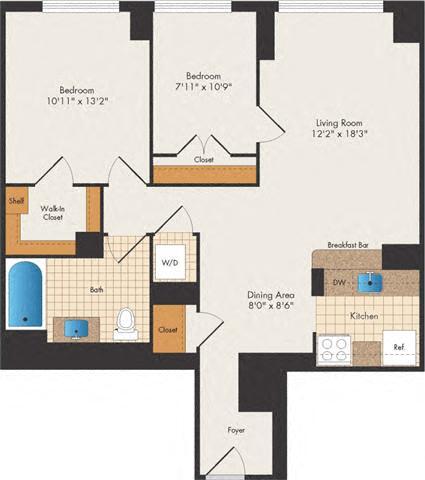 Floor Plan - South Kenfield - 2 Bed 1 Bath