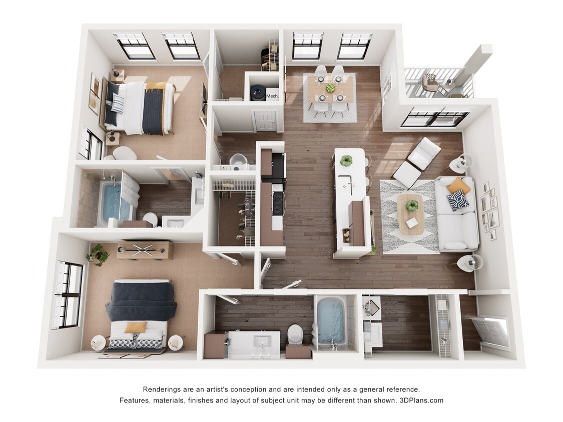Floor Plan - 2x2 C 1203 sq.ft (Harbor) Renovated