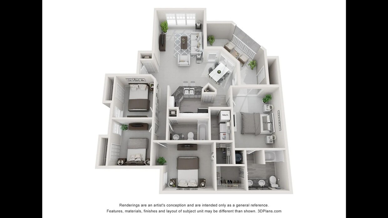 A 3D floor plan rendering of The Magnolia - The Magnolia