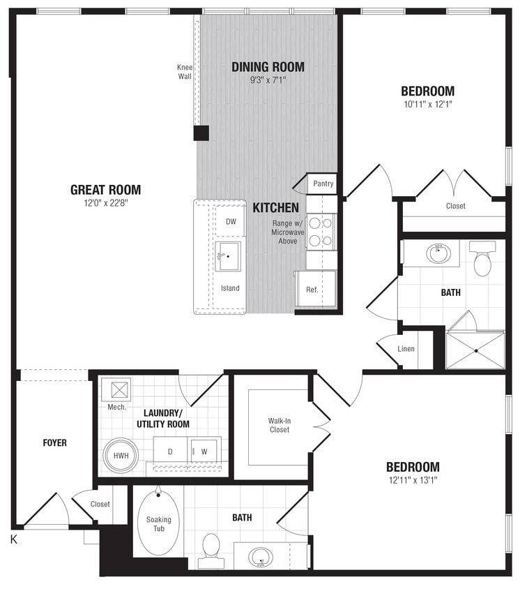 Floor Plan - 2 Bed/2 Bath-K