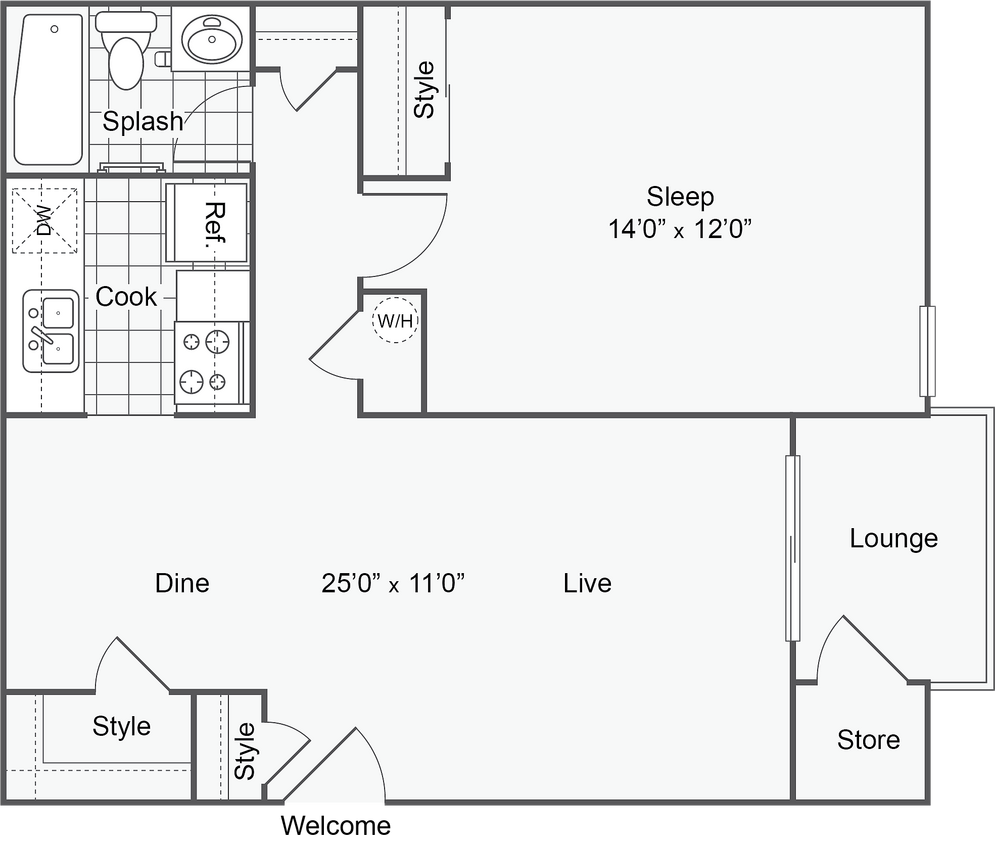 A1 | 1-Bedroom Floorplan - A1