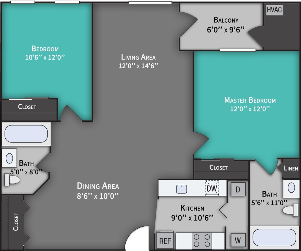 Floor Plan - Ballymore - 2 Bedroom 2 Bath