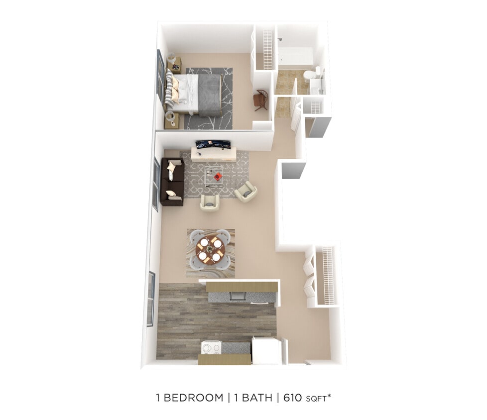 Floor Plan - One Bedroom- 610sqft