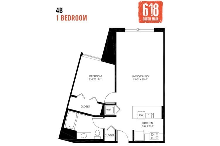 Floor Plan - 1 Bedroom 1 Bath 777 sq. ft.