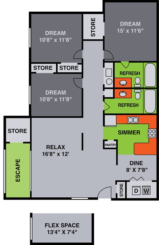 Floor Plan - Three Bedroom with Study