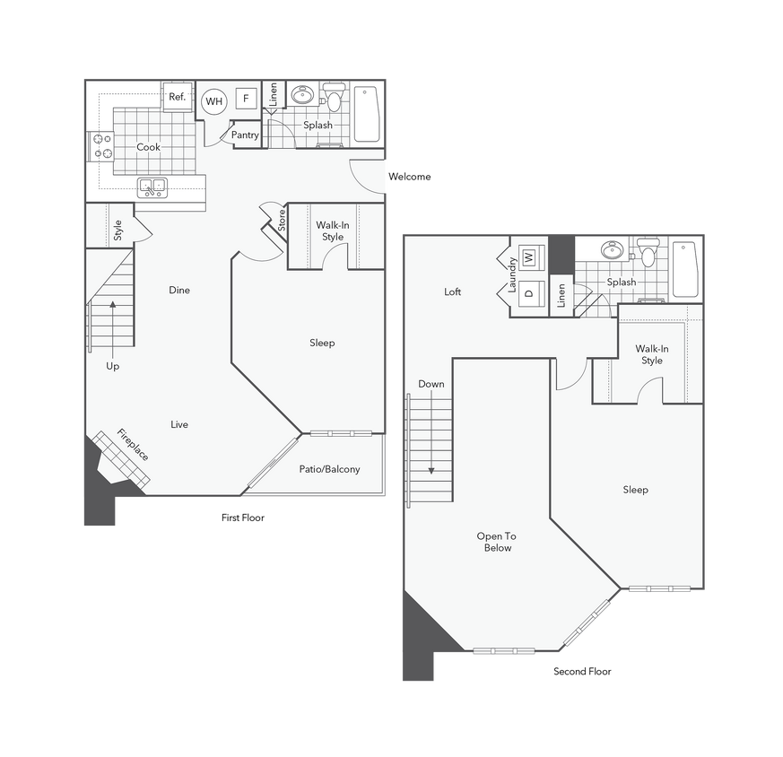 2 BR x 2 BA - C1 Floorplan - 2 BR x 2 BA - C1
