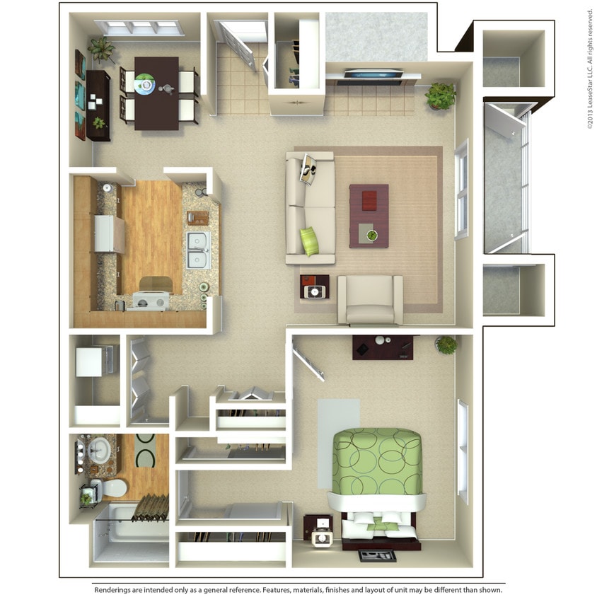 Floor Plan - 1 Bed 1 Bath (Plan A)
