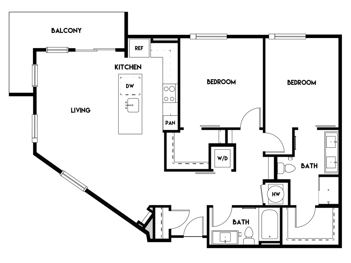 Floor Plan - 2BR 2BA (1330 SF)