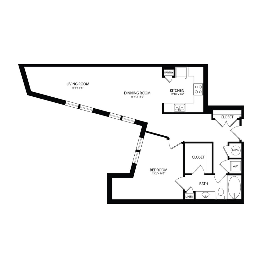 Floor Plan - 1 Bedroom, 1 Bath 961 SF A5C