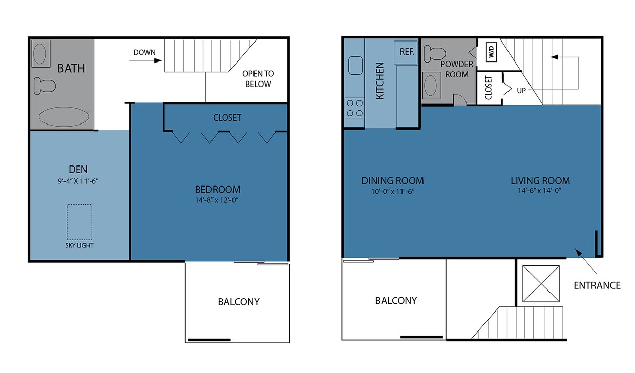 Floor Plan - Nemour Townhome 1BR 1.5BA Den
