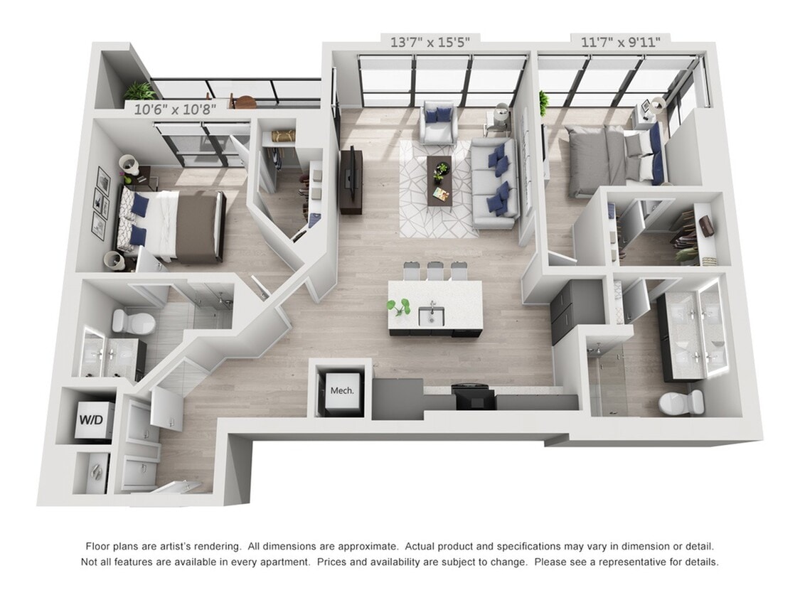 Two Bedroom Two Bath Penthouse (1,034 SF) - Two Bedroom Two Bath Penthouse (1,034 SF)