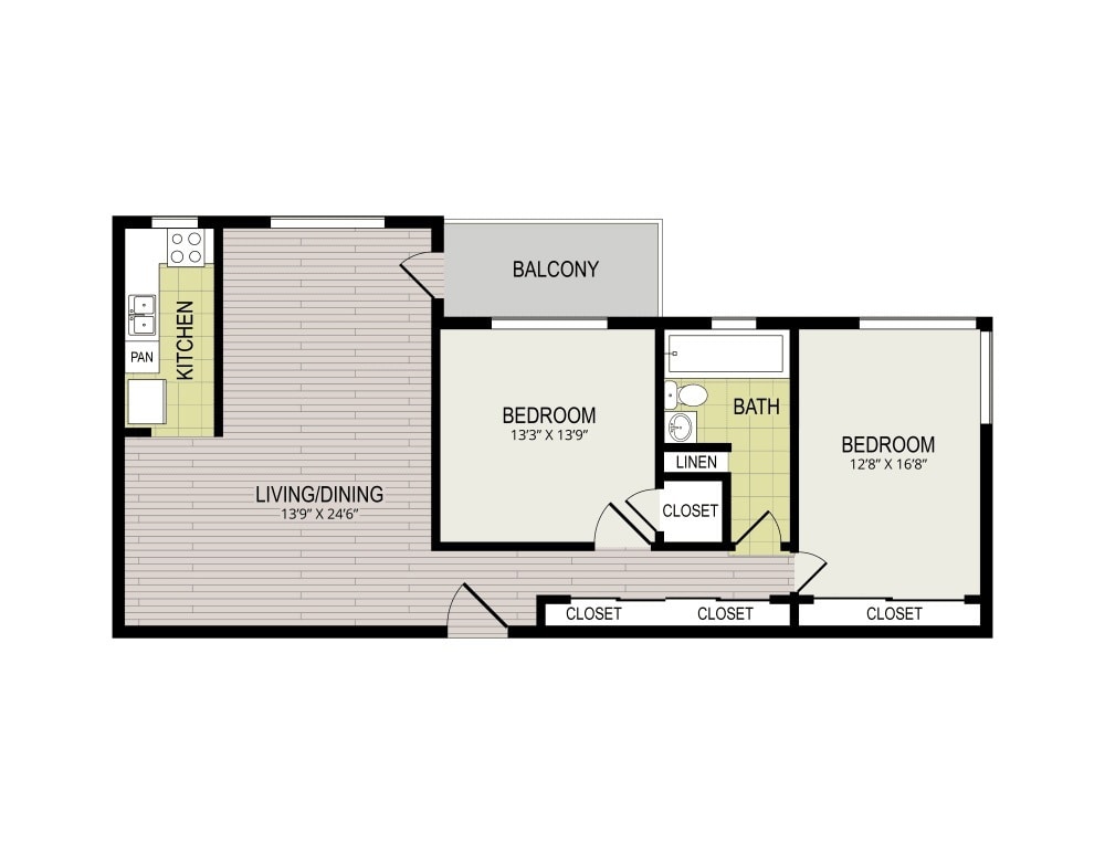 Floor Plan - 2 Bedroom, 1 Bath