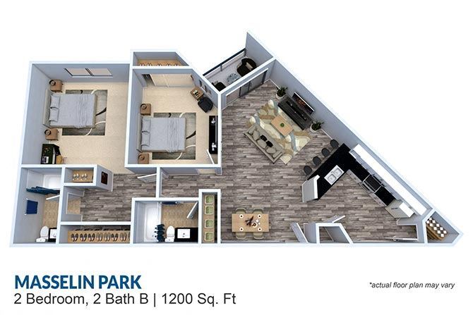 Floor Plan - 2 Bedroom 2 Bath 1200 sq ft
