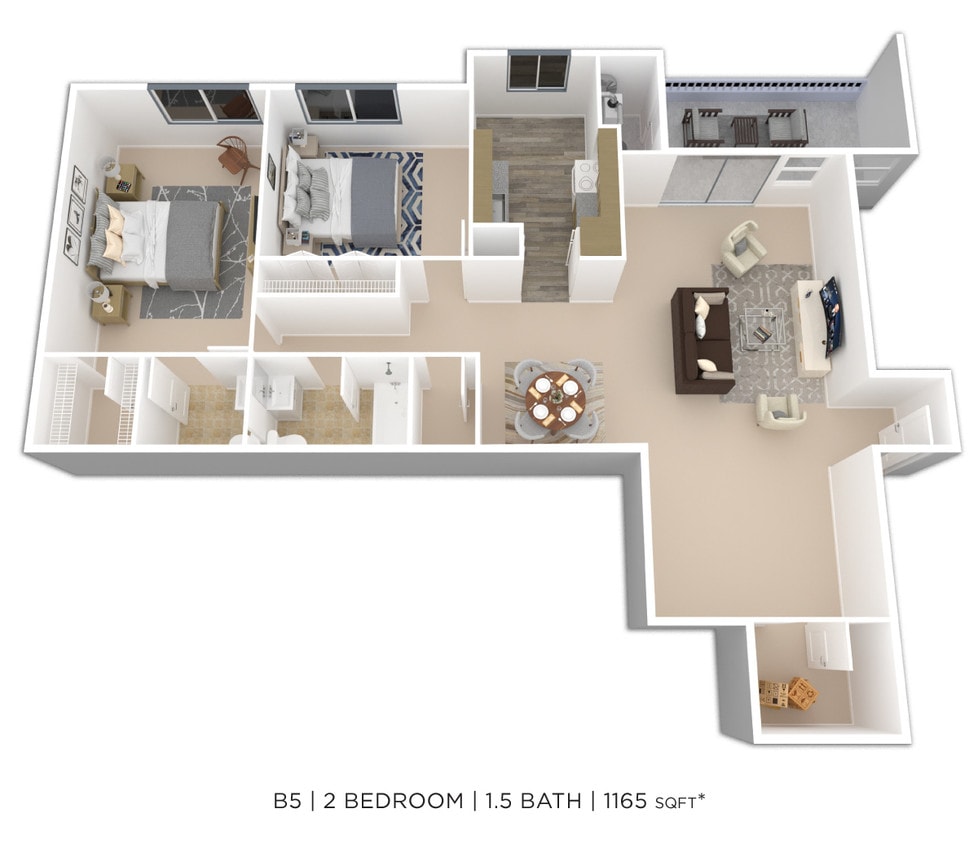 Floor Plan - Two Bedroom 1.5 Bath w/ Alcove/Den