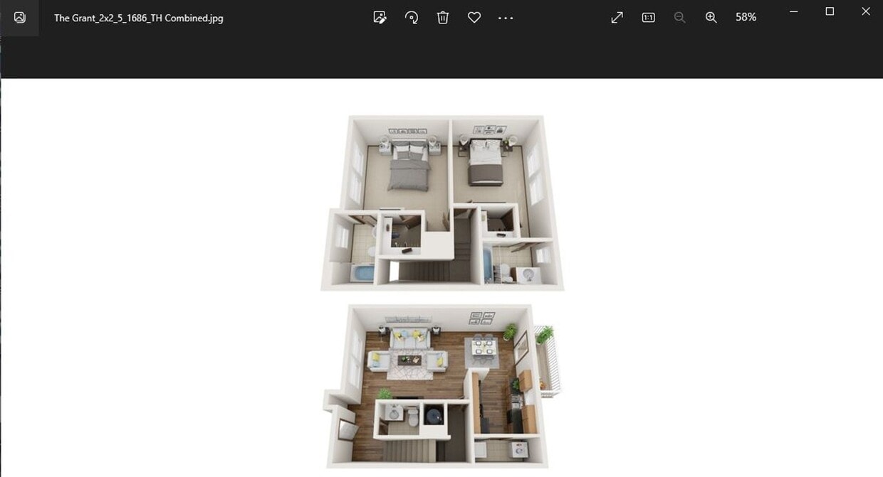 Floor Plan - Grant - 2bed/2.5 bath 1,100sqft  -  