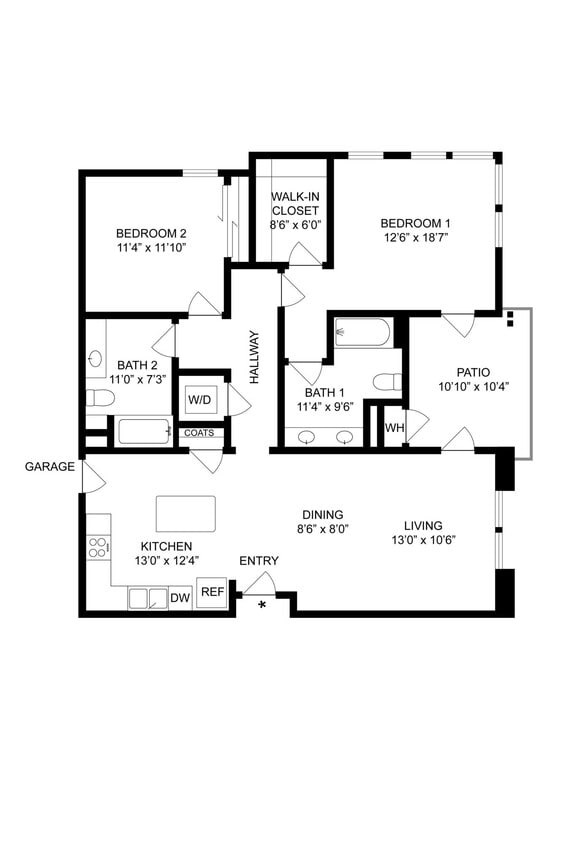 Floor Plan - 2BD, 2BTH B5.1