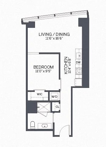 Floor Plan - One Bedroom Deluxe with furniture