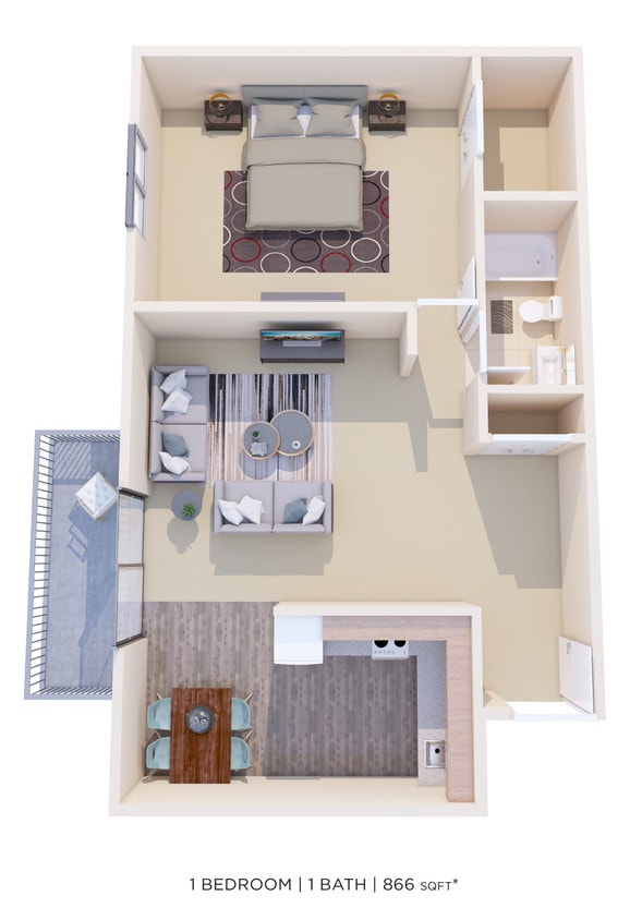 Floor Plan - One Bedroom - 866 sqft