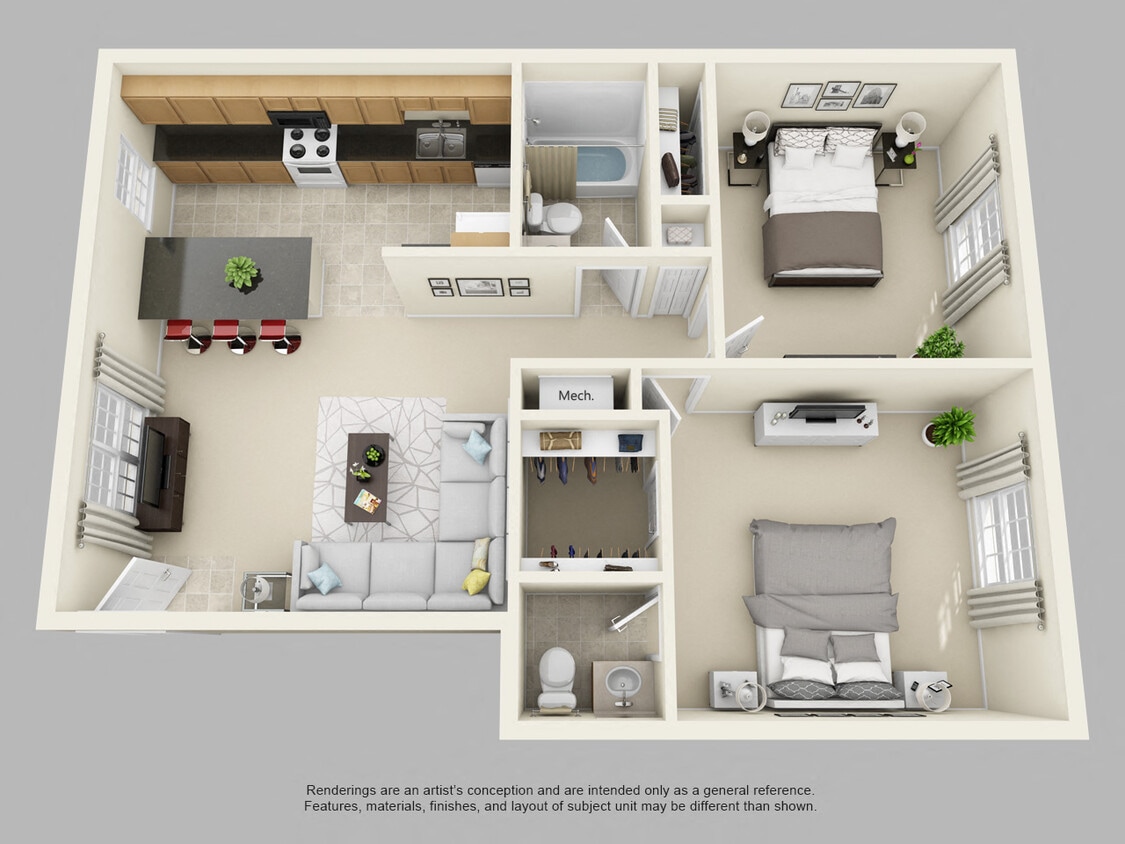 Floor Plan - 2 Bed 1.5 Bath with Washer Dryer
