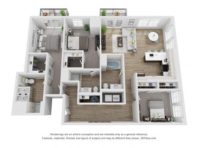 Floor Plan - 3 Bedroom 3 Bath 1609 Sq. ft.