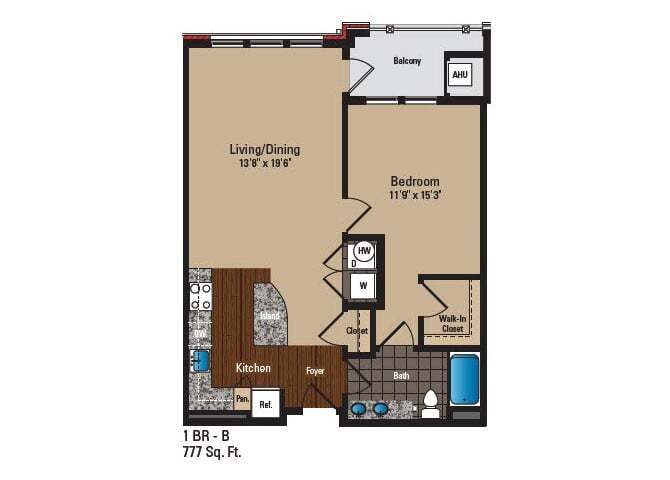 Floor Plan - 1 Bed 1 Bath B